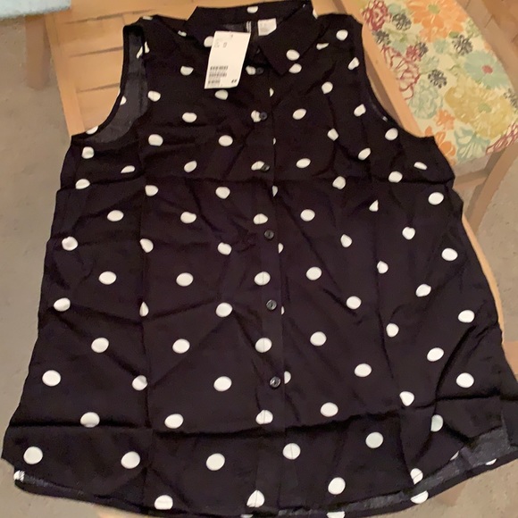 Retro button up sleeveless top black with white polka dots. Tags on. XS. H&M - Picture 2 of 2